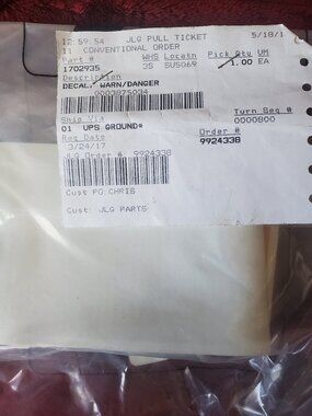 Warning Danger Replacement Decal Vinyl JLG 1702935 NWT